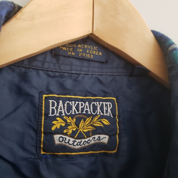 Bright blue and green plaid flannel double button mens medium - Picture 5 of 6